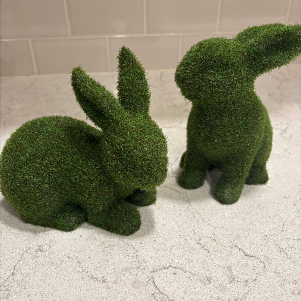 Bunnies, 2 faux grass bunnies